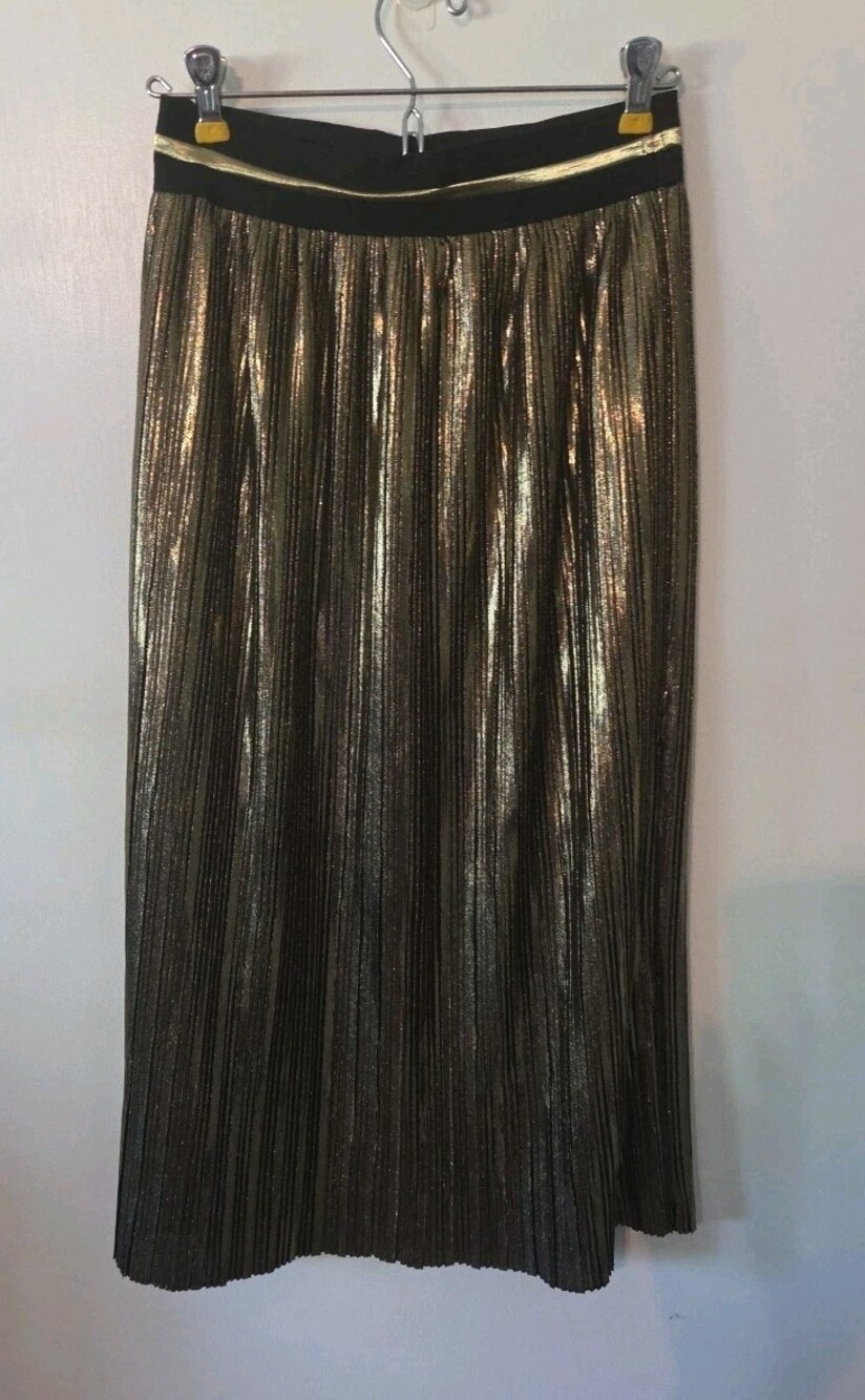 Moon River Gold Pleated Midi Skirt Party Cocktail Womens Maxi Skirt Midi EUC S